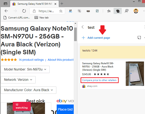 Online Price comparison tool microsoft edge