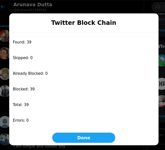 Twitter block chain in action