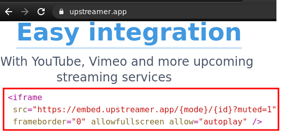 Upstreamer embed code