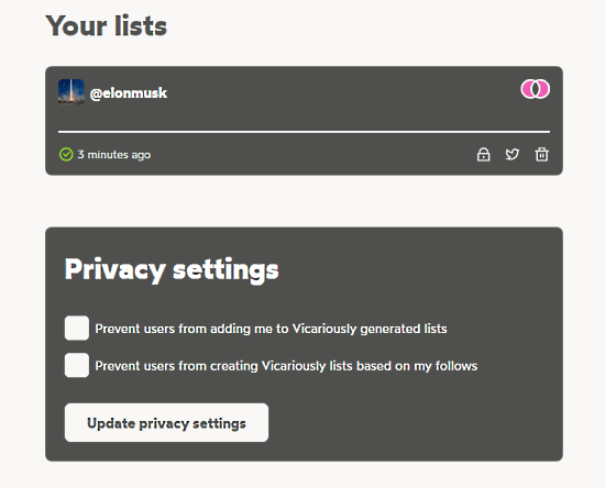 your lists and privacy options