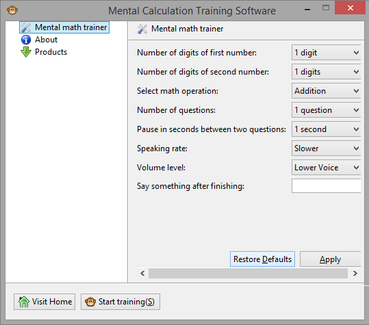 Mental Calculation Training Software