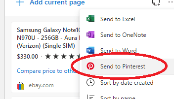 Microsoft Edge Pinterest integration