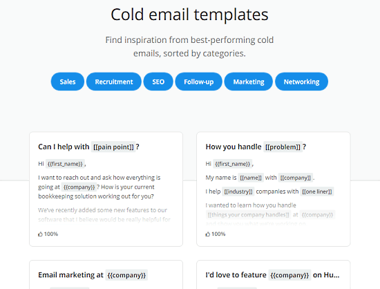 find cold email templates by categories
