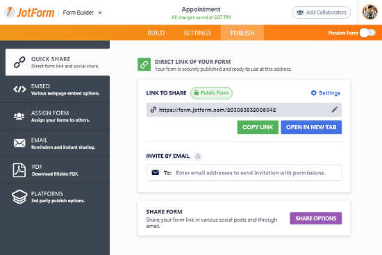 share form to schedule meetings