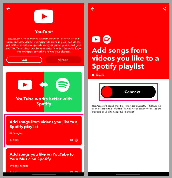 find the youtube like to spotify music