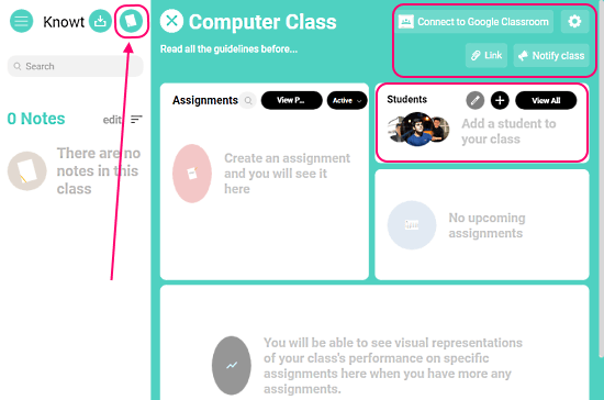 add students from google classroom or share class url
