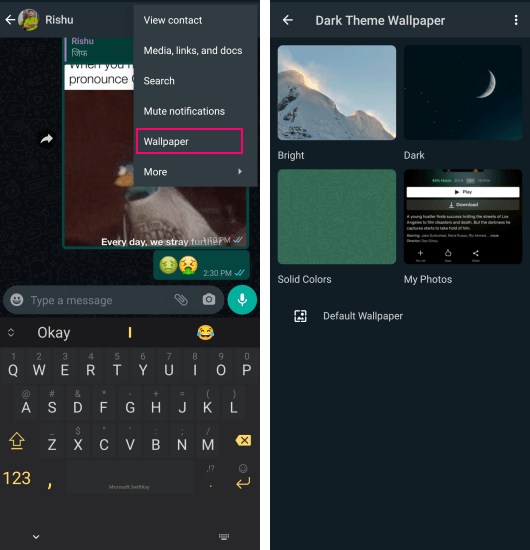 change chat wallpaper for each chat in whatsapp