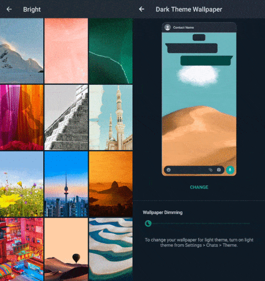 use photo as wallpaper in whatsapp chat with dimming