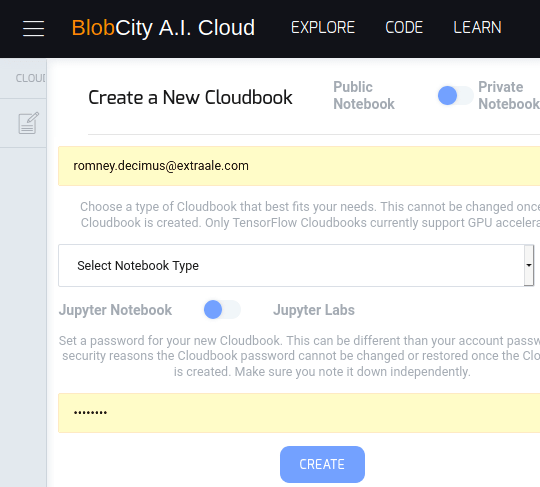 BlobCIty AI Cloud main UI