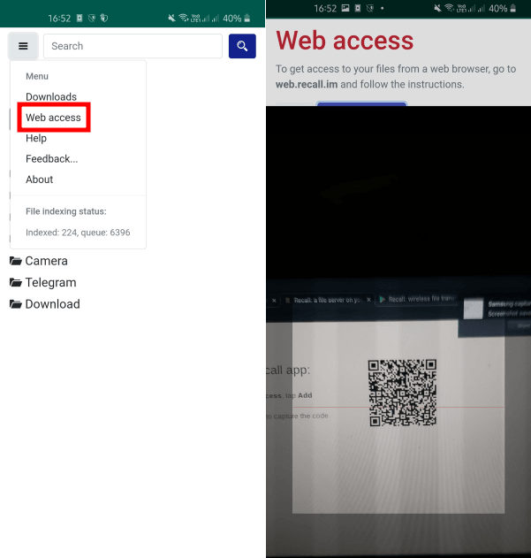 Recall QR Scan to File Transfer