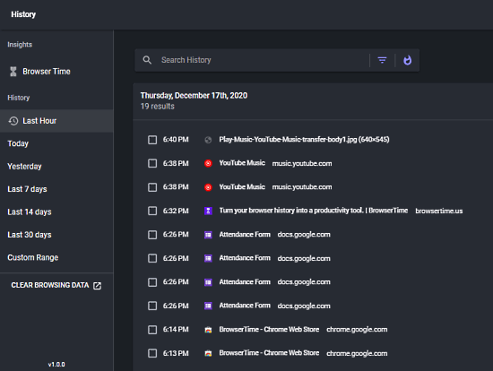 browsertime history search