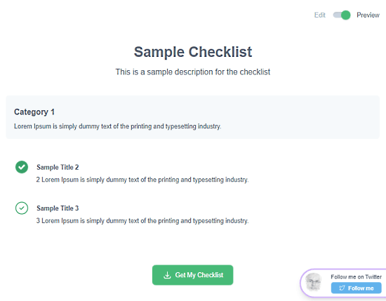 preview checklist and get html code