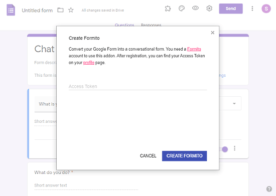 add formito token to google forms addon