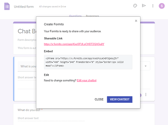 turn google forms to chatbox free