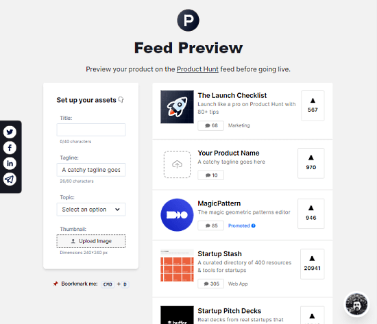 preview your assets on producthunt feed