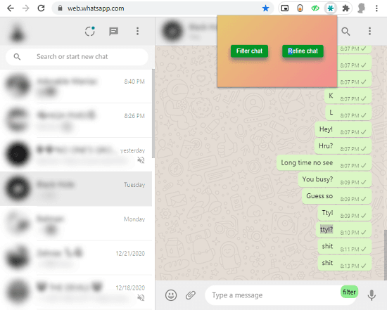 filter keywords on whatsapp chat