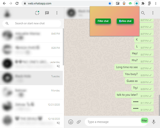 filter and refine whatsapp