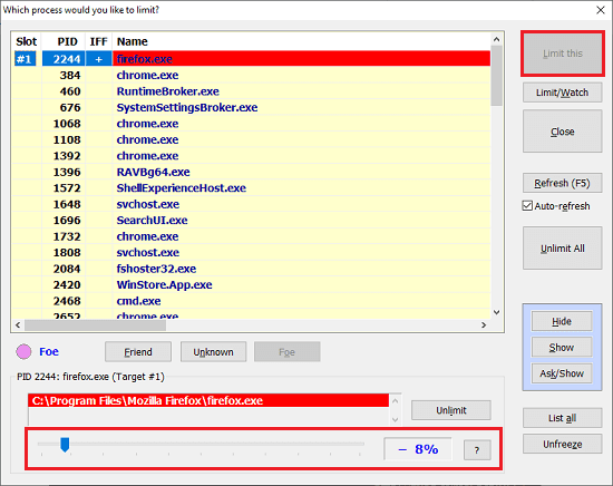 BES Limit a selected process