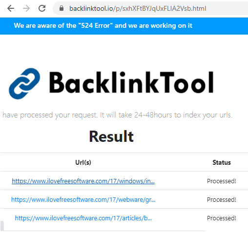 BacklinkTool in action