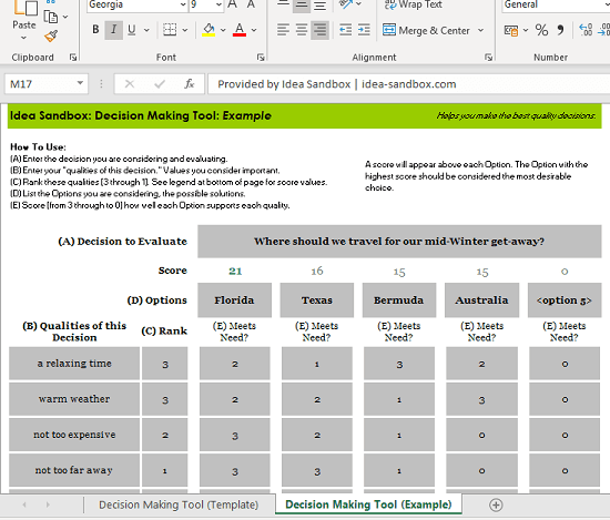 Decision making tool excel
