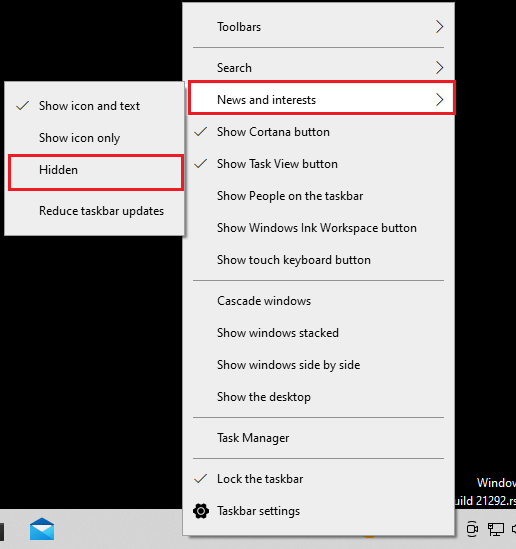 Disable News and Interests in Windows 10 Taskbar