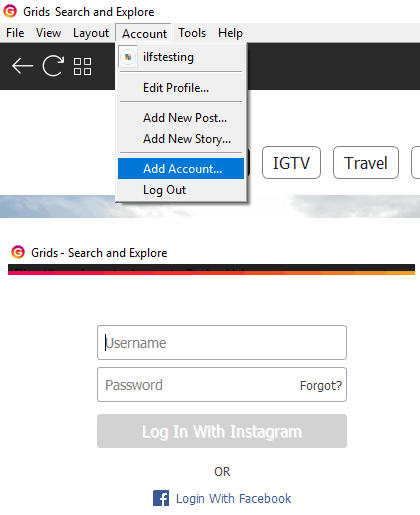 Instagram grids add account