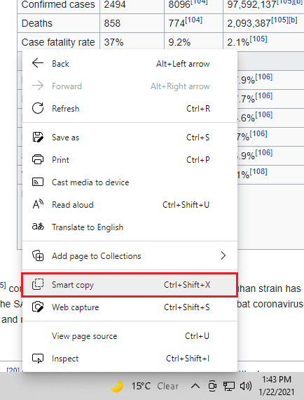 Microsoft Edge Copy option in right click menu