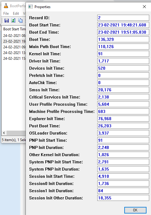 BootPerformanceView boot processign time