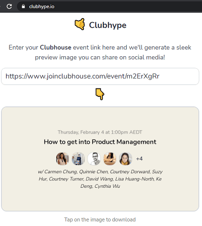 Generate Social Media Post and Landing Page for Clubhouse Events Free