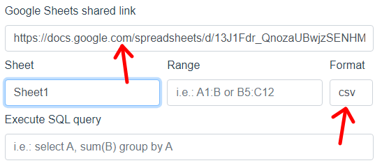 Google Sheet Enter URL specify range