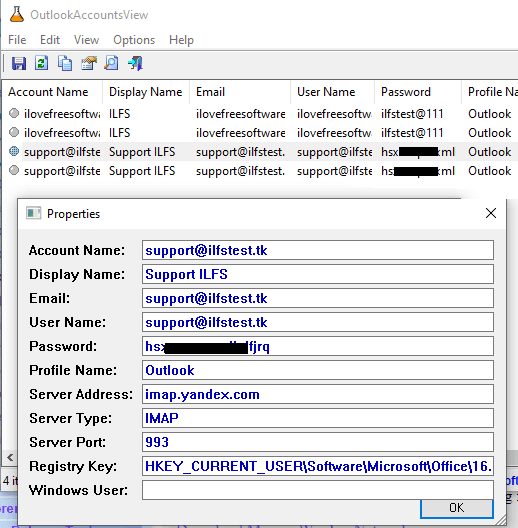 OutlookAccountsView show account details