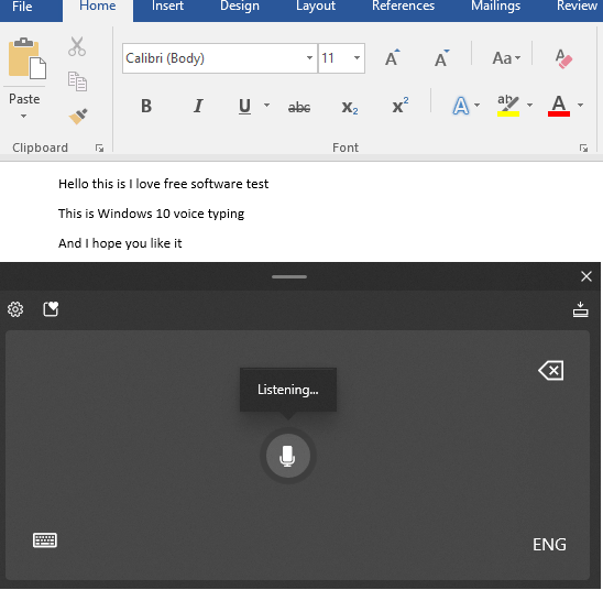 Windows 10 Voice Typing in Tablet Mode Keyboard