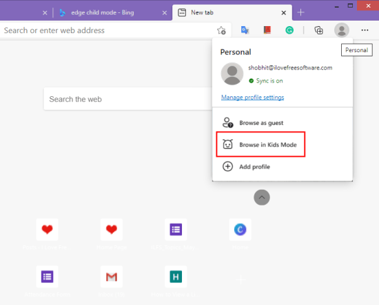 microsoft edge kids mode