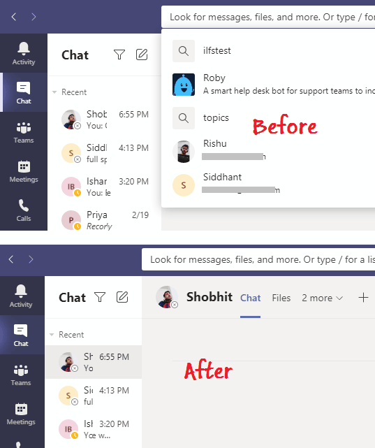 how to clear search history in microsoft teams