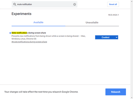 mute notifications while screen sharing in chrome