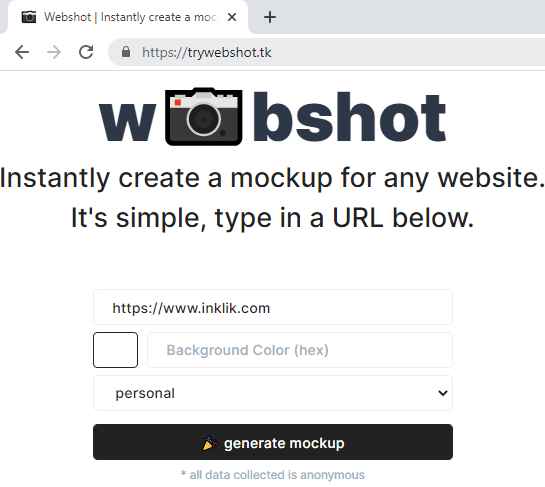 webshot main UI
