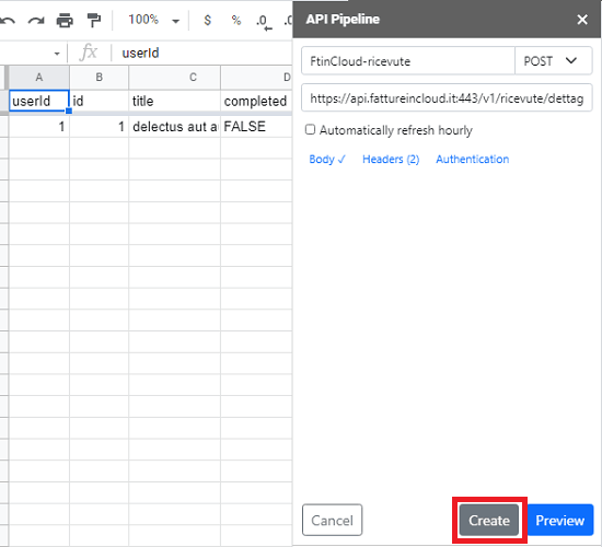 API Pipeline in Google Sheets in action