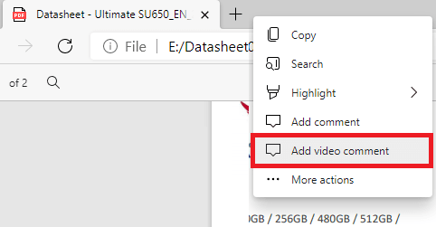 Add video comment microsoft edge right click option
