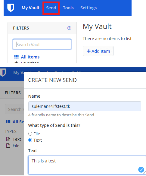 Bitwarden Send Text