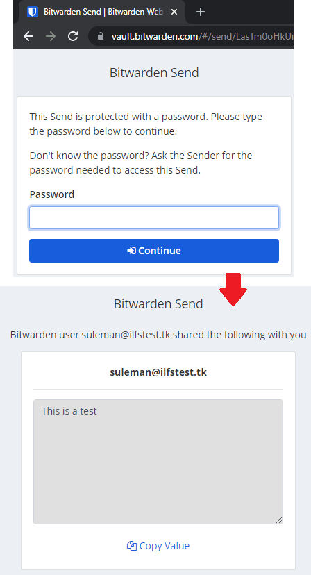 Bitwarden Send in action