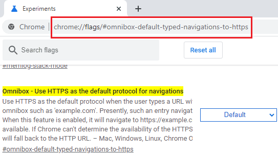 Chrome flags enable https for typed domains