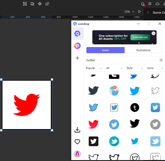 IconScout drag and drop in editor