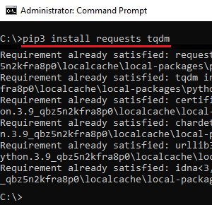 Pip install requests tqdm