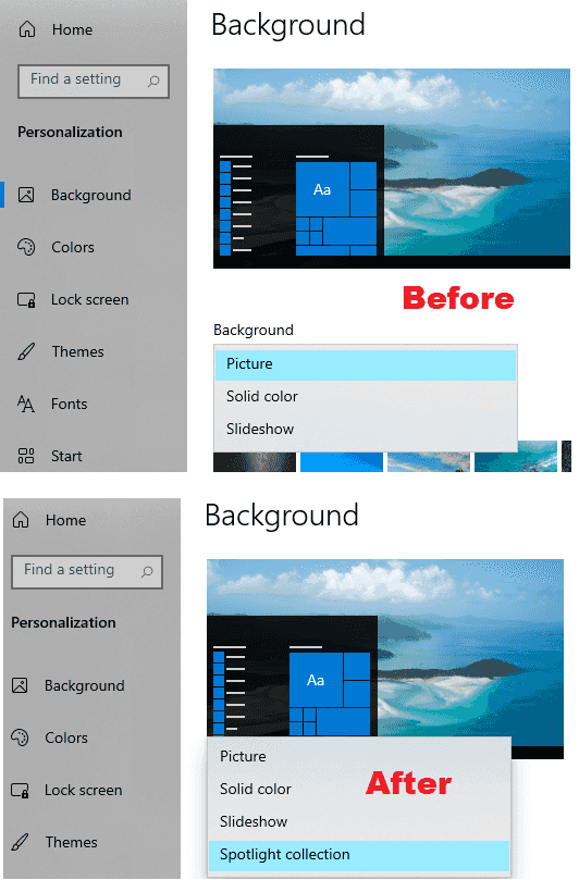 Set Spotlight Images as Wallpaper in Windows 10 using Built-in Settings