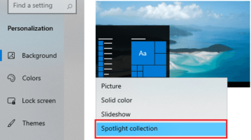 Spotlight collection enabled in Windows 10 wallpaper setting