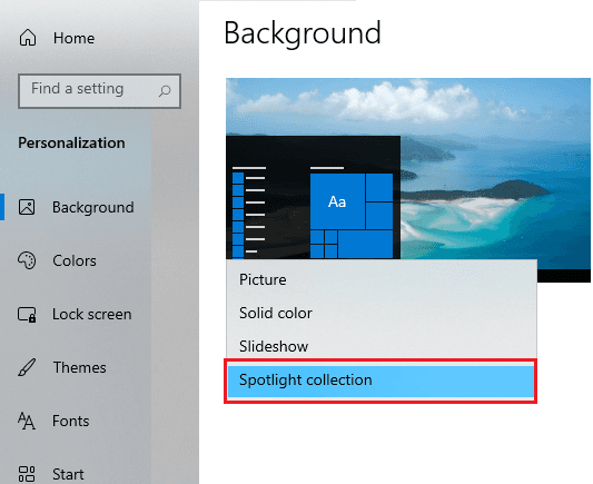 Spotlight collection enabled in Windows 10 wallpaper setting