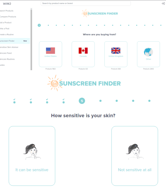 Sunscreen finder initial steps