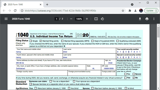US Taxes final generated tax form