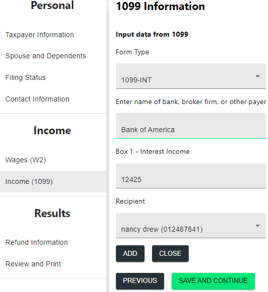 US Taxes income information