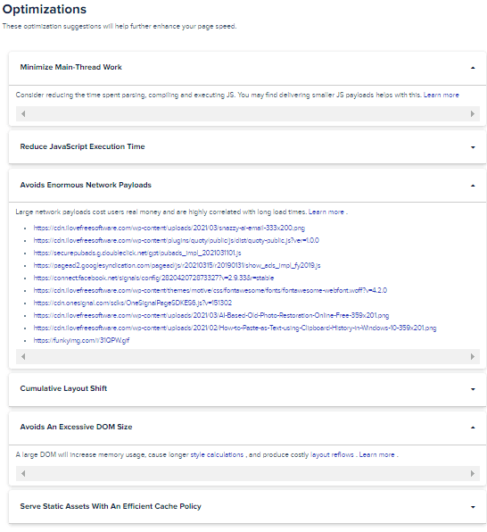 Website optimization suggestion core web vitals